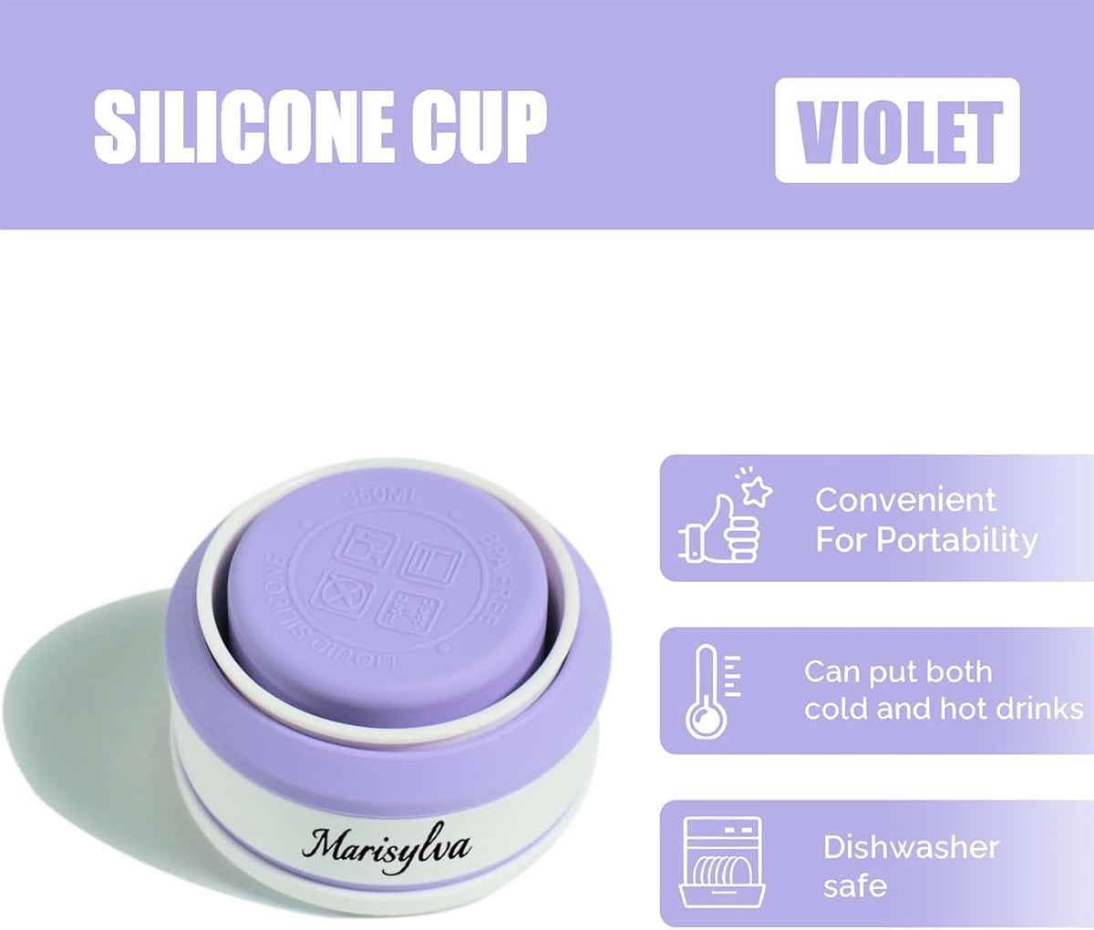 12oz Collapsible Water Bottles, Silicone Foldable Portable Travel Water Bottle, Folding Lightweight Reusable Leakproof for Traveling Camping Hiking Cycling Yoga Sports Purple