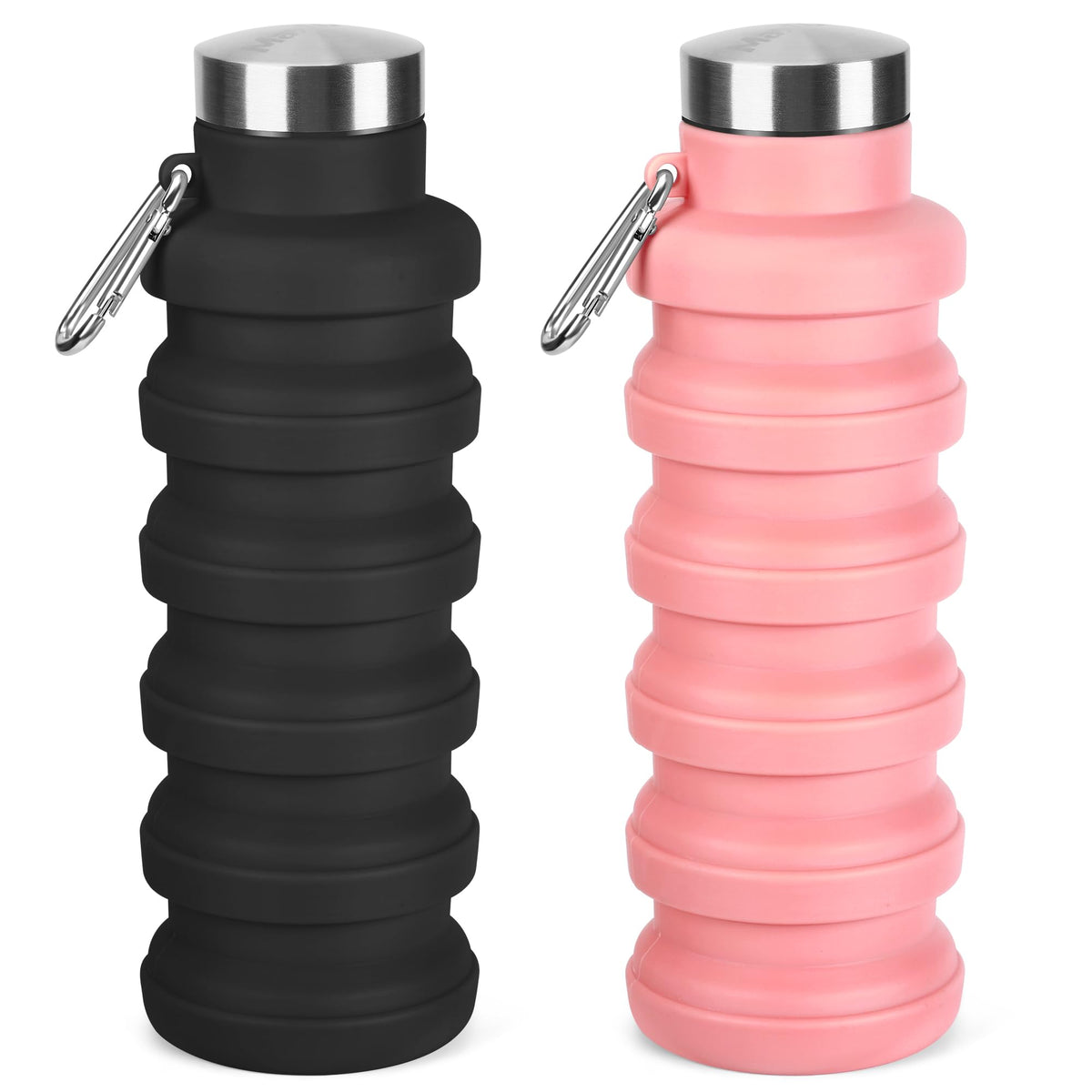 Collapsible Water Bottle, 16oz Portable Reusable Silicone Water Bottle with Carabiner for Gym, Travel, Camping, Hiking, Sports, Lightweight, BPA-Free, Leak-Proof, Foldable Design, Black