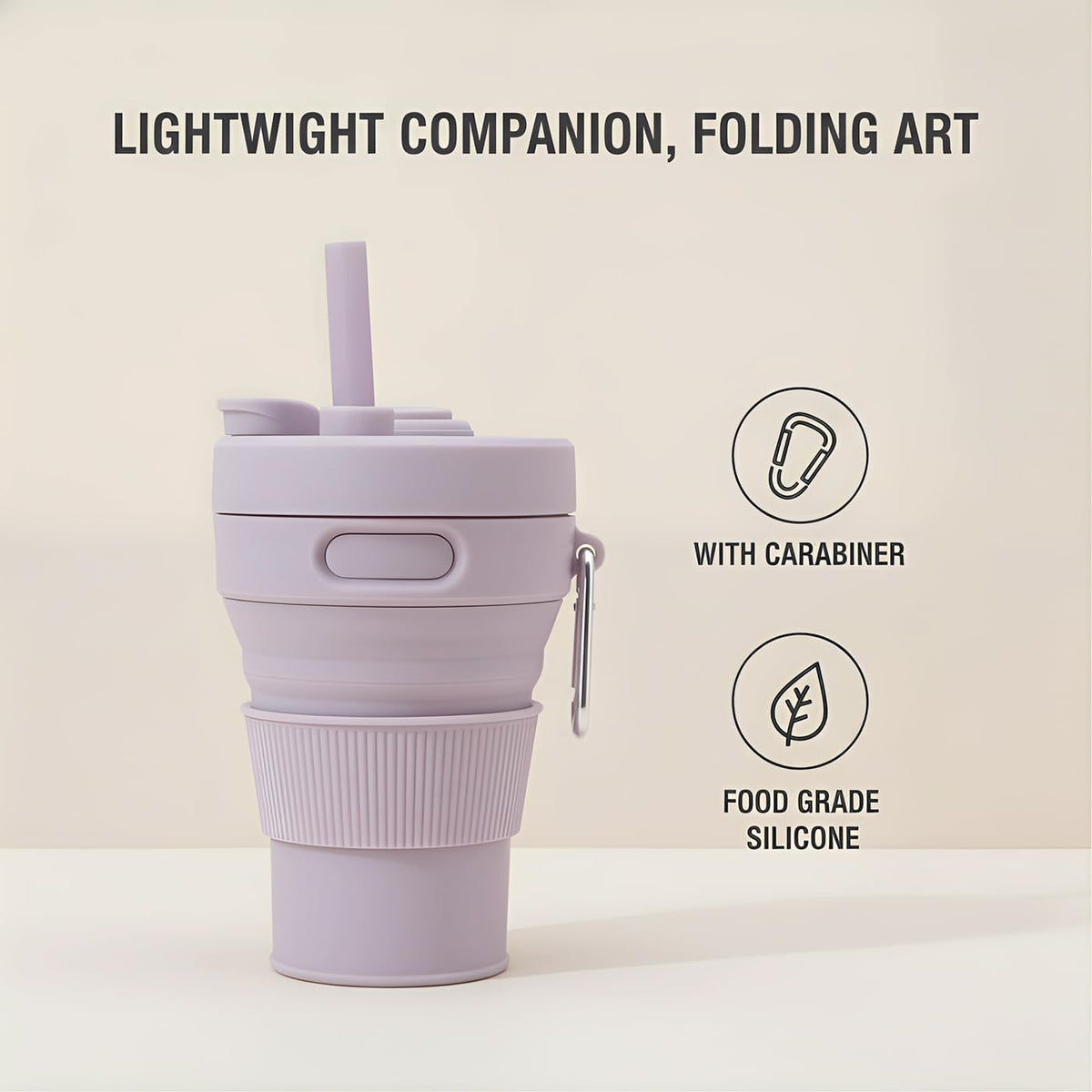 Silicone Coffee Mug Collapsible Cups for Camping Folding Travel with Straw Reusable Portable Drinking Cups Outdoor Hiking 450ml (Purple-450ml, 1)