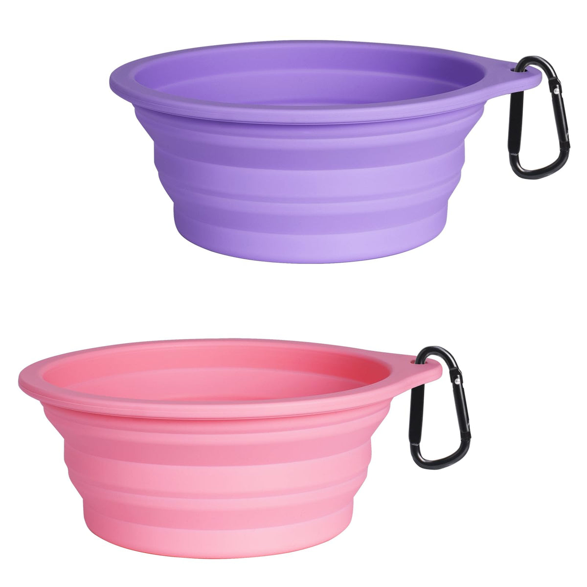 PetBonus 2-Pack Silicone Collapsible Dog Bowls, BPA Free Dishwasher Safe, Portable Foldable Expandable Travel Bowl, Food Water Feeding Cup Dish for Dogs Cats with 2 Carabiners (Army Green, Navy Blue)