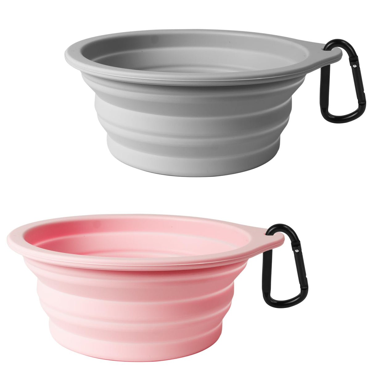 PetBonus 2-Pack Silicone Collapsible Dog Bowls, BPA Free Dishwasher Safe, Portable Foldable Expandable Travel Bowl, Food Water Feeding Cup Dish for Dogs Cats with 2 Carabiners (Army Green, Navy Blue)