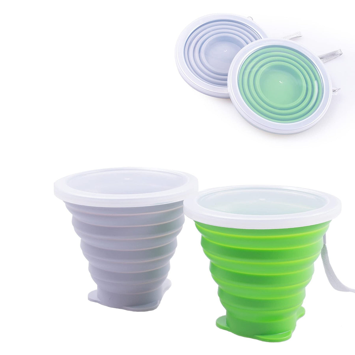 IYYI Collapsible Cup for Traveling, Silicone Foldable Cup, Camping Mug with Lid, Folding Mug for Camping, Hiking, Outdoors, Travel (2 Pack-Blue-Orange)