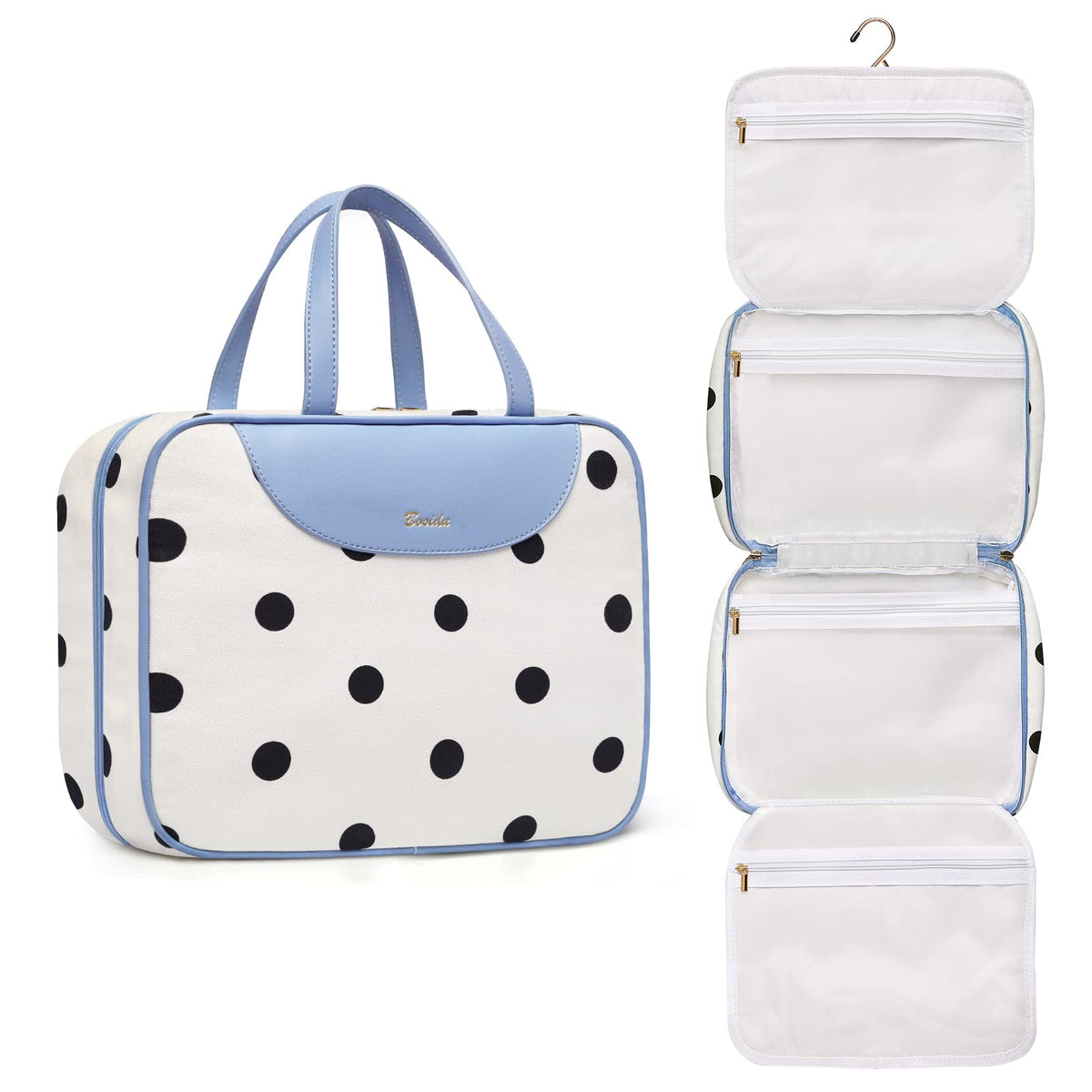Bosidu Hanging Travel Toiletry Bag,Large Capacity Cosmetic Travel Toiletry Organizer for Women with 4 Compartments & 1 Sturdy Hook,Perfect for Travel/Daily Use/Christmas