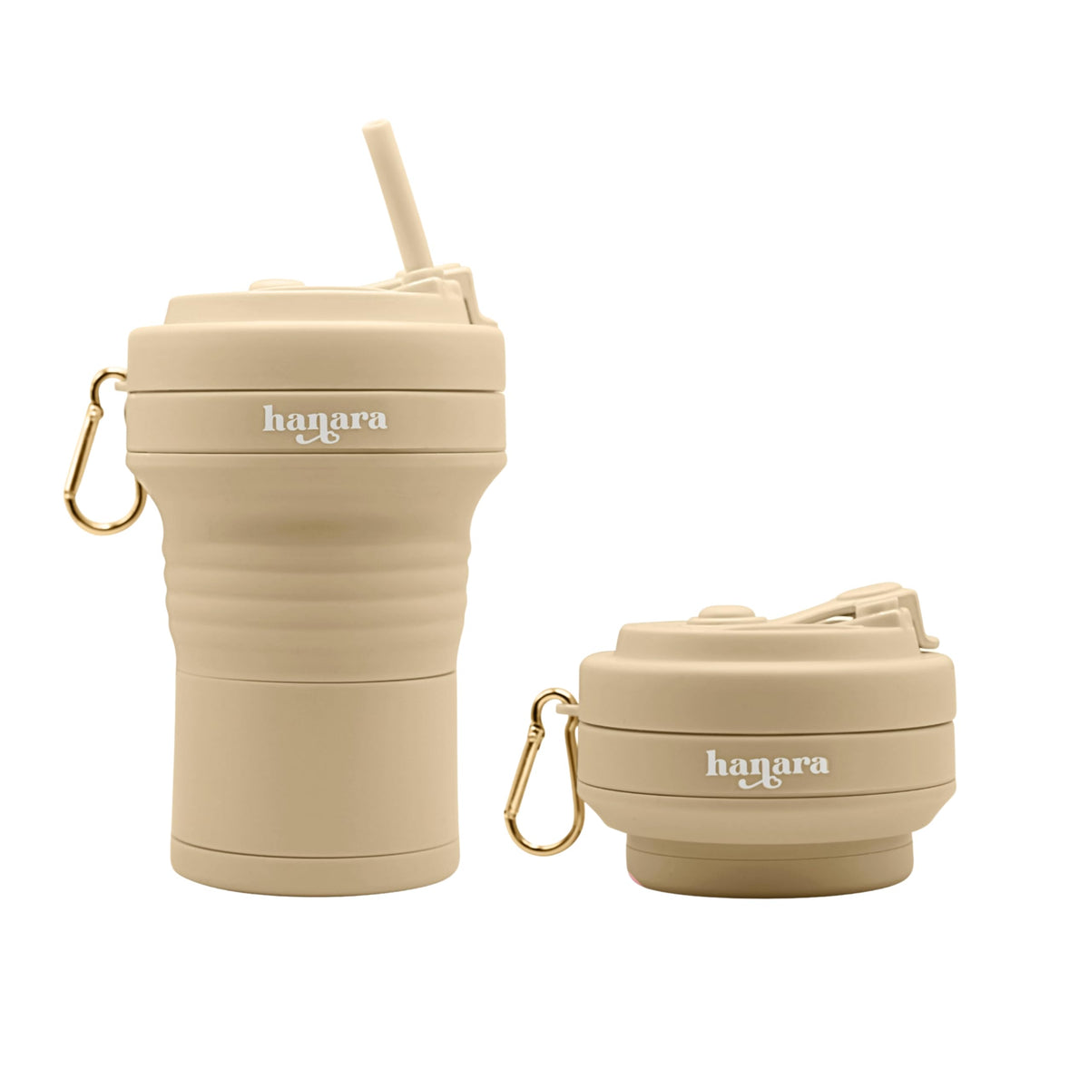 HANARA Collapsible Cup with Reusable Straw – 18 Oz (550 Ml), Portable Travel Mug, BPA-Free, Leak-Proof, Microwave & Dishwasher Safe, Multi-Purpose for Hot & Cold Drinks – Beige