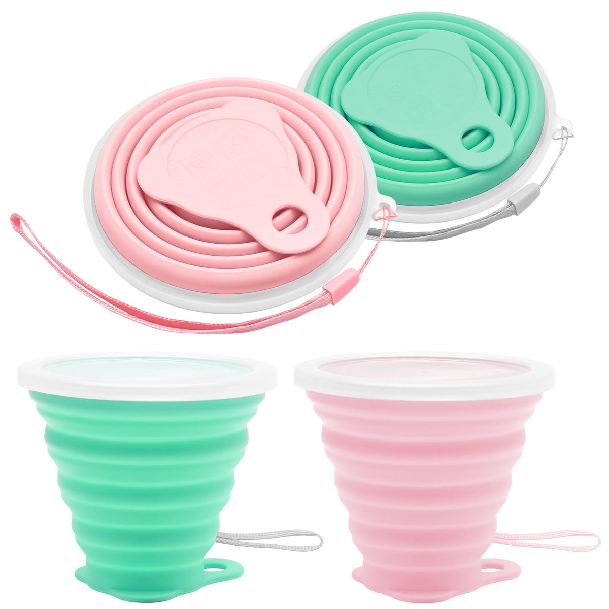 Litoexpe 2 Pack Silica gel Collapsible Travel Cup 270ml, Grey & Blue