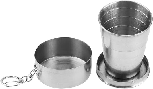 Stainless Steel Collapsible Cup, Camping Folding Cup Retractable Travel Mug with Lid Keychain Portable Drinking Outdoor Demountable Stackable Expandable Protective Cap for Hiking Picnic Coffee(S)