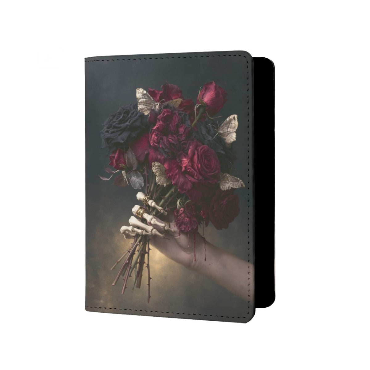 Mens Skull Passport Cover for Travel PU Leather Skeleton Passport Holder Protector with Credit Card Slots Passport Holder Purple White Black Onesize