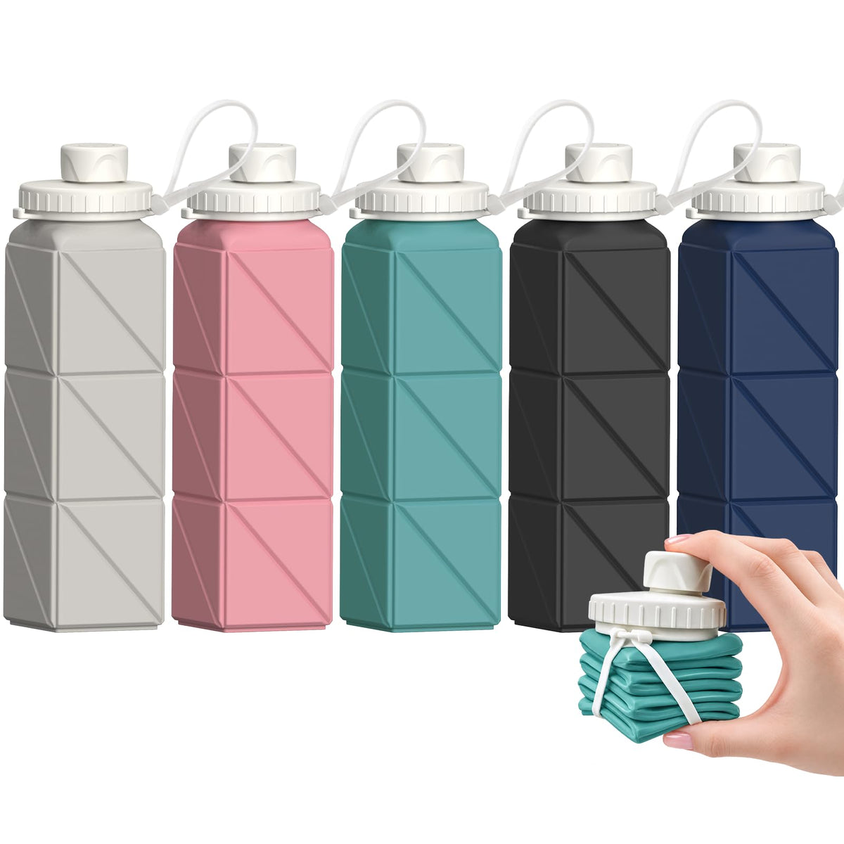 BEAUTAIL Collapsible Water Bottles 21oz/610mL, Silicone Travel Water Bottle