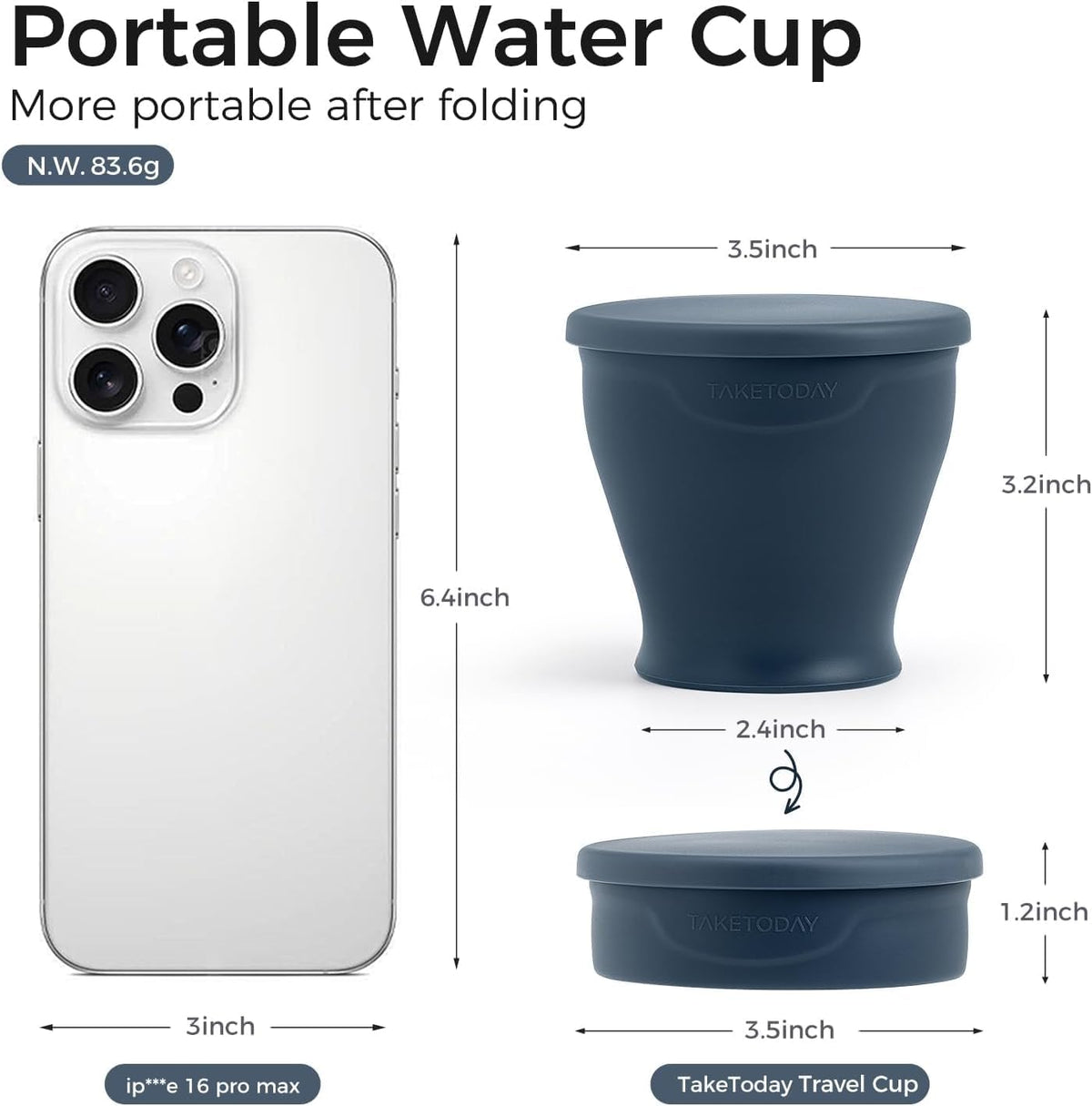 TakeToday Collapsible Cup 8 oz 2-Pack for Travel, Navy & Dark Green