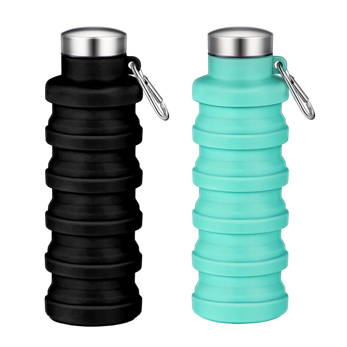 Collapsible Water Bottles,Silicone Water Bottle,16oz Capacity Portable Reusable,Leak-proof,with buckle,foldable storage,Lightweight Durable for Fitness,Cycling,Sports,Camping,Hiking (Black)