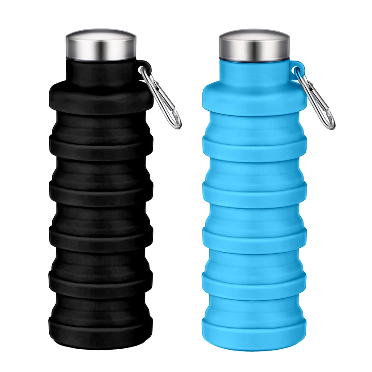 Collapsible Water Bottles,Silicone Water Bottle,16oz Capacity Portable Reusable,Leak-proof,with buckle,foldable storage,Lightweight Durable for Fitness,Cycling,Sports,Camping,Hiking (Black)