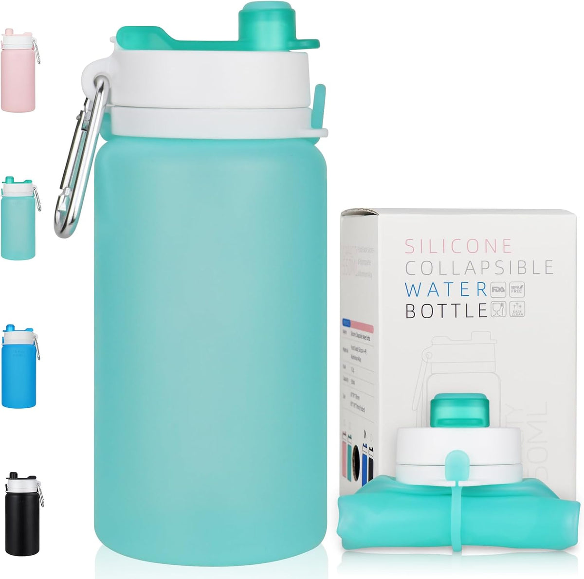PLTCAT Collapsible Water Bottles, 19oz Foldable Silicone Travel Bottles