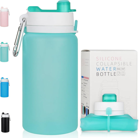 PLTCAT Collapsible Water Bottles, 19oz Foldable Silicone Travel Bottles
