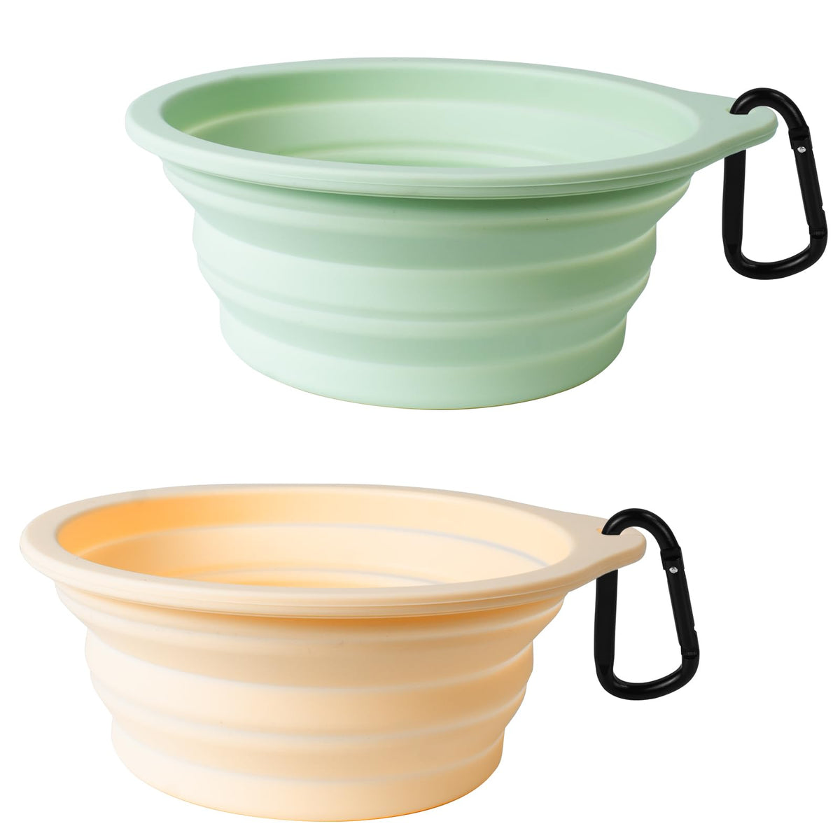 PetBonus 2-Pack Silicone Collapsible Dog Bowls, BPA Free Dishwasher Safe, Portable Foldable Expandable Travel Bowl, Food Water Feeding Cup Dish for Dogs Cats with 2 Carabiners (Army Green, Navy Blue)