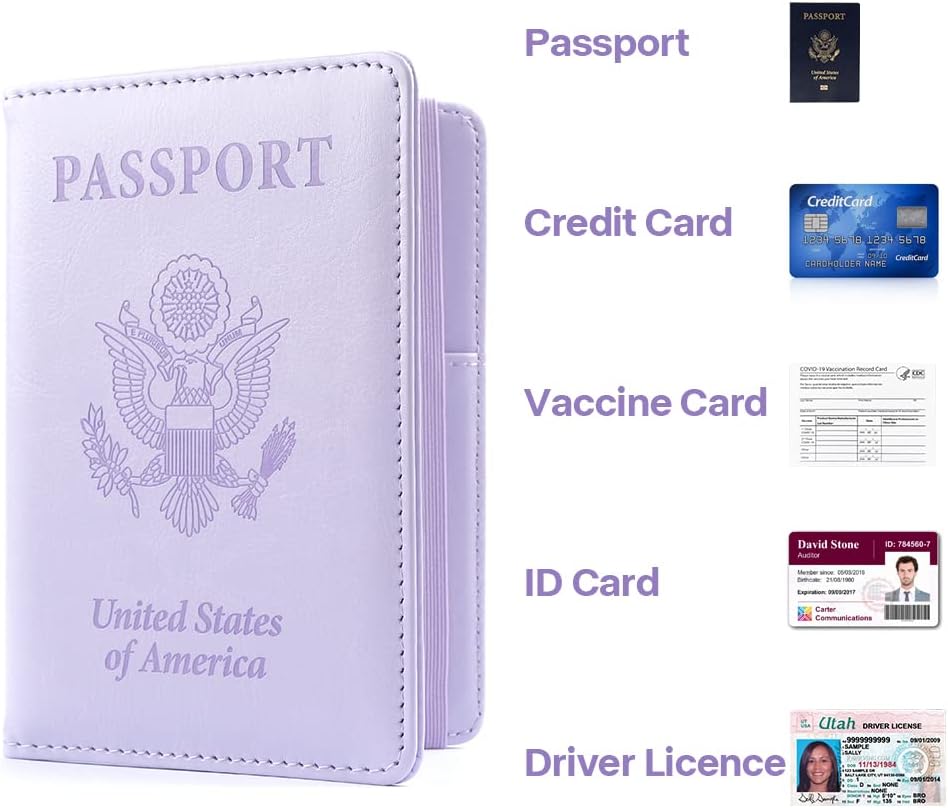 Passport Holder for Travel, Leather Passport Cover Wallet Case RFID Blocking Passport Book Holders for Travel Women Men Family Travels Must Haves Essentials, Purple