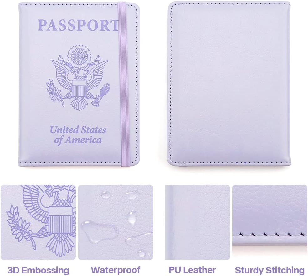 Passport Holder for Travel, Leather Passport Cover Wallet Case RFID Blocking Passport Book Holders for Travel Women Men Family Travels Must Haves Essentials, Purple