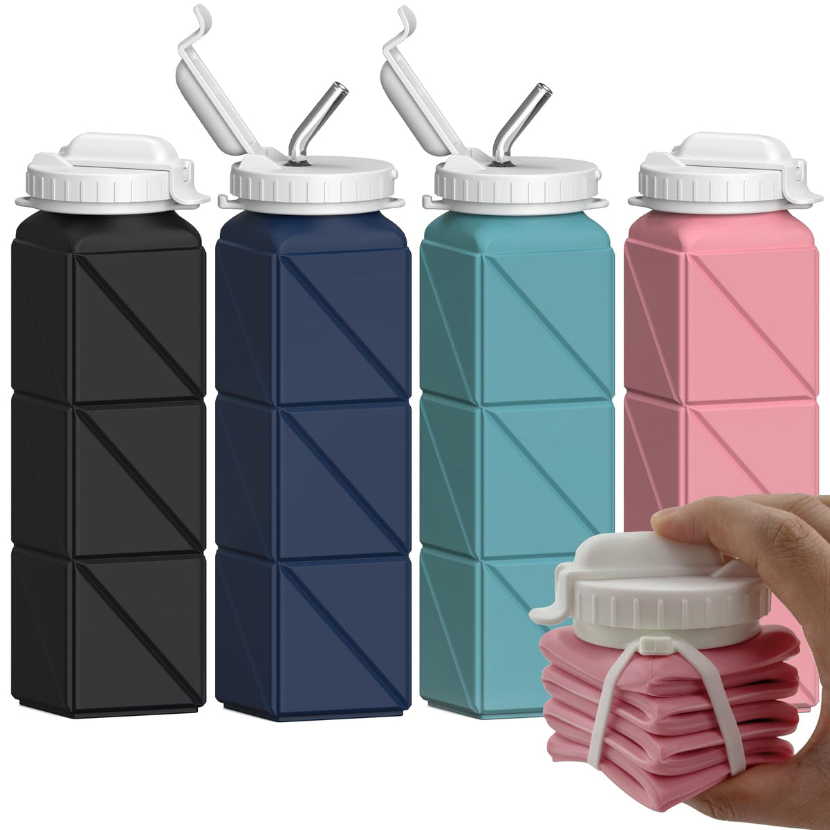 BEAUTAIL Collapsible Water Bottles 21oz/610mL, Silicone Travel Water Bottle