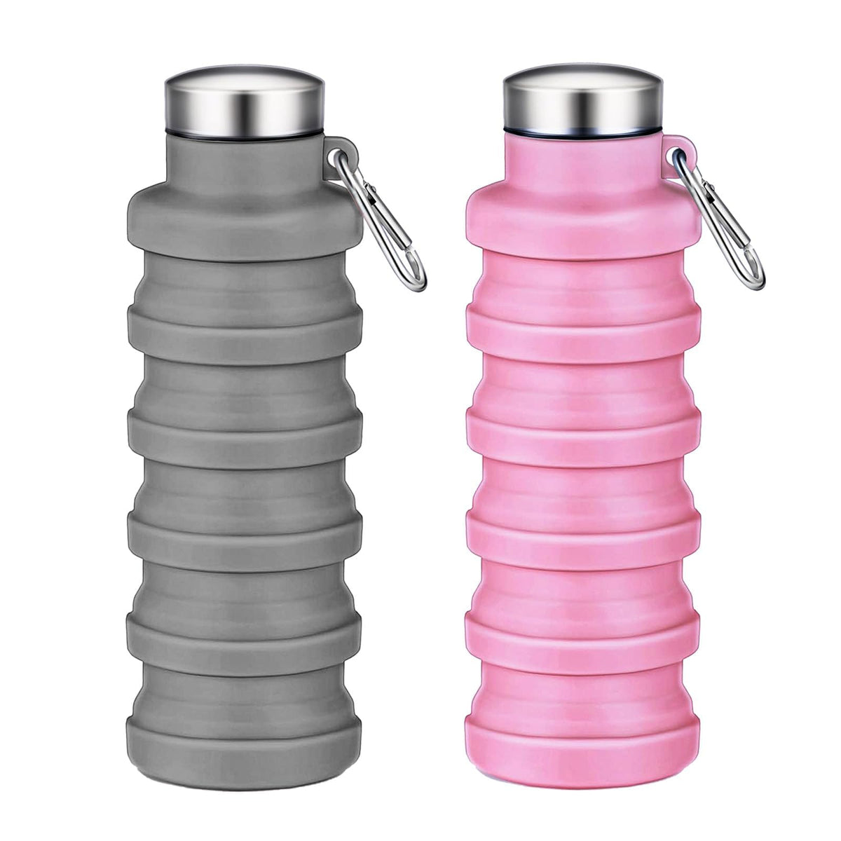Collapsible Water Bottles,Silicone Water Bottle,16oz Capacity Portable Reusable,Leak-proof,with buckle,foldable storage,Lightweight Durable for Fitness,Cycling,Sports,Camping,Hiking (Black)