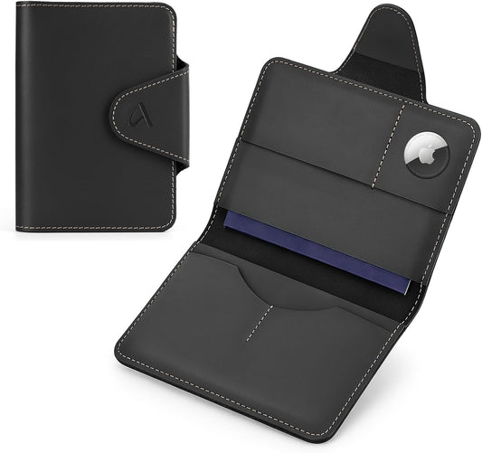 ALLIVE RFID Passport Holder, Genuine Leather Travel Wallet with AirTag Slot