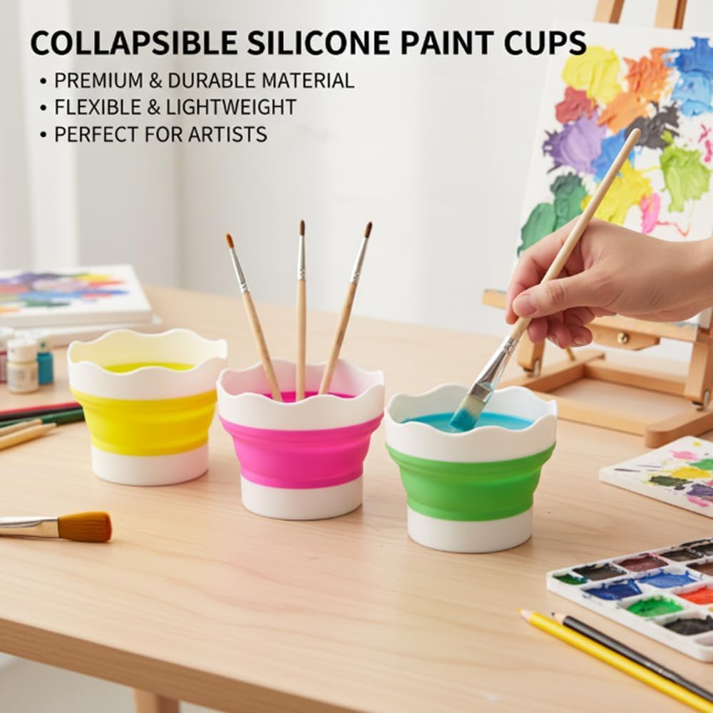 Collapsible Paint Water Cup 4 Pcs, Silicone Brush Washer for Painting