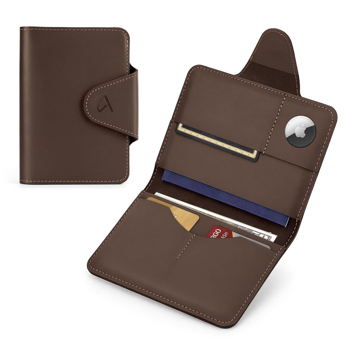 ALLIVE RFID Passport Holder, Genuine Leather Travel Wallet with AirTag Slot