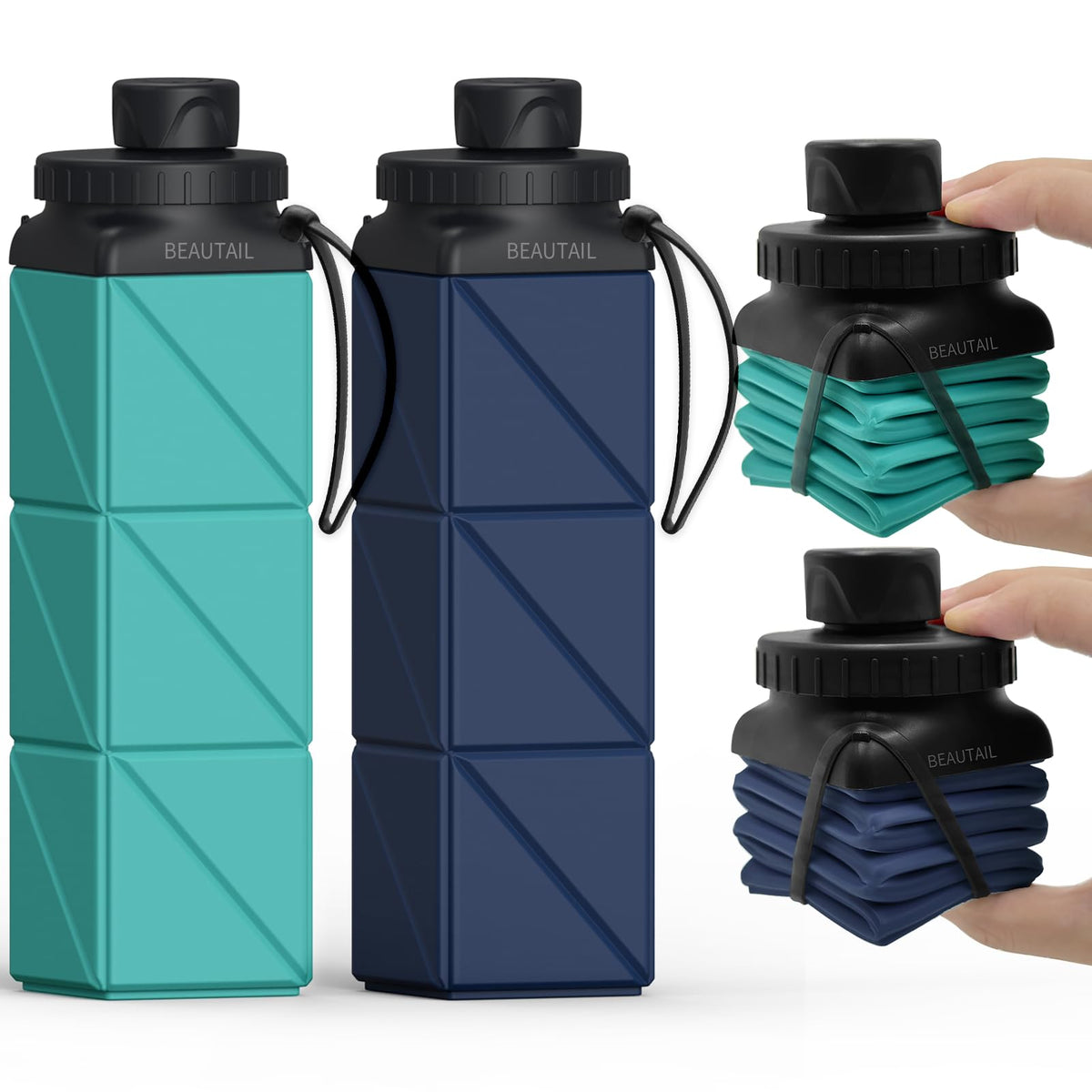 BEAUTAIL Collapsible Water Bottles 21oz/610mL, Silicone Travel Water Bottle