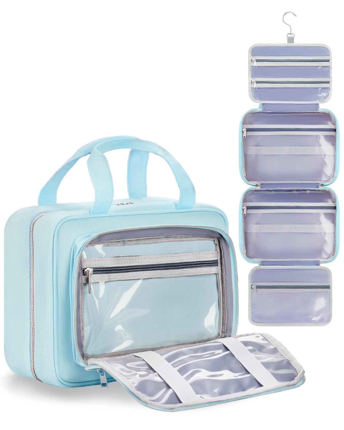Travel Hanging Toiletry Bag for Women - Waterproof Cosmetic Organizer with Clear Window, Lightweight Bathroom Bags for Essentials, Makeup, Shampoo, Toiletries Pink, Medium
