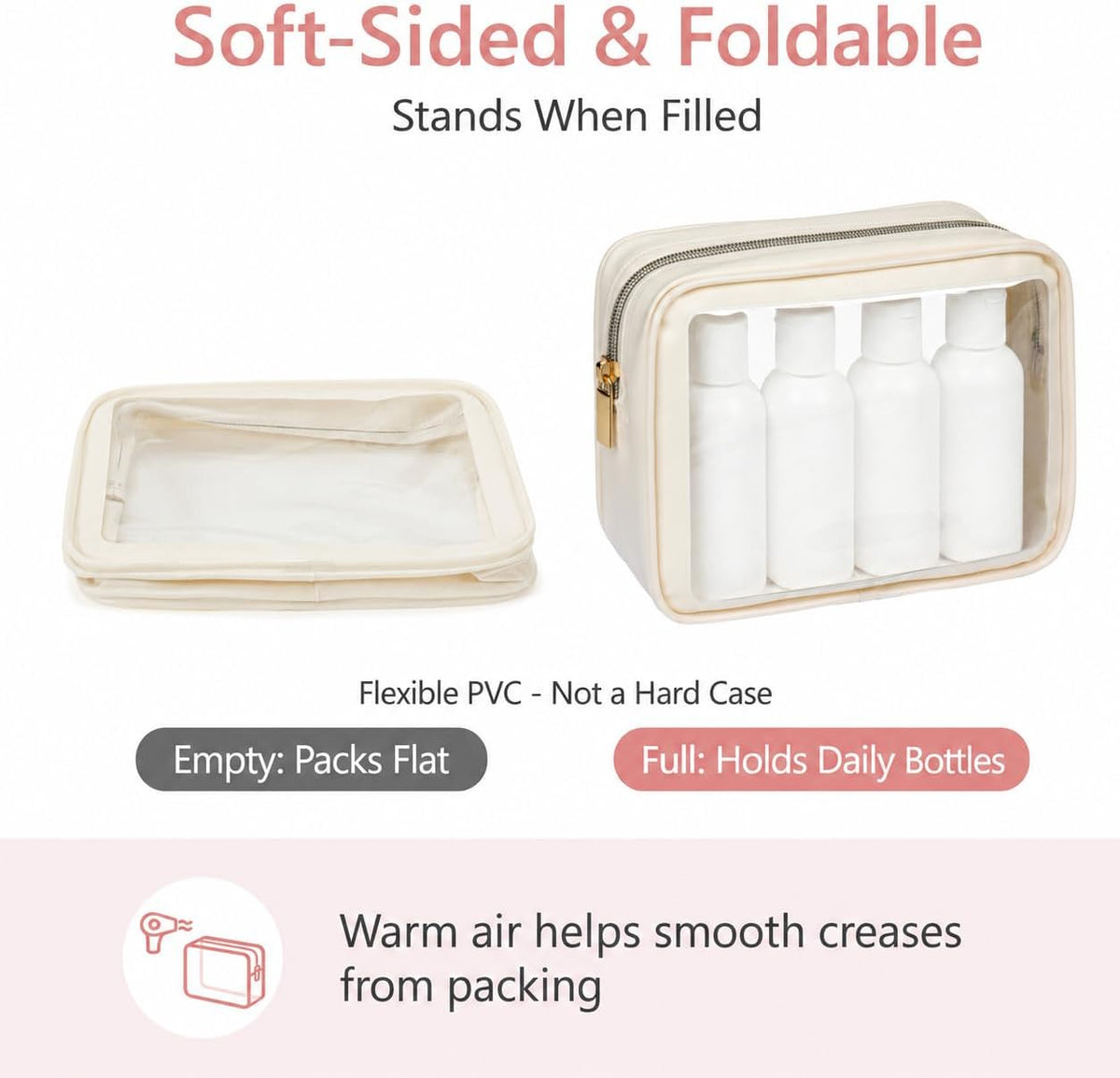 PACKISM Clear Makeup Bag Foldable - TSA Approved Toiletry Bag for Travel