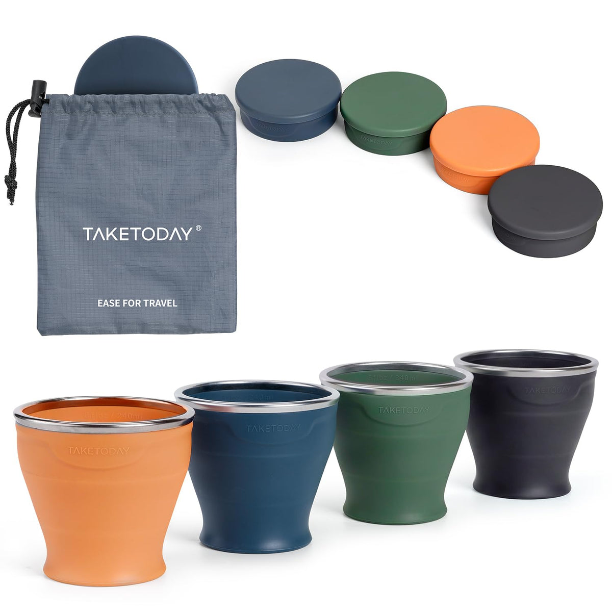 TakeToday Collapsible Cup 8 oz 2-Pack for Travel, Navy & Dark Green