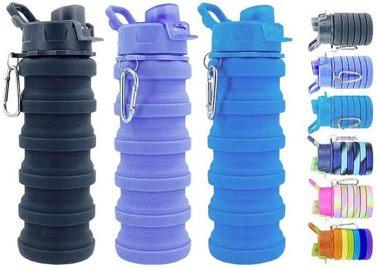 Collapsible Water Bottles 3 Pack 500ml (Black+Purple+Blue)