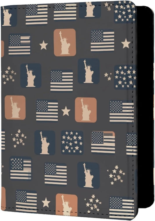 Mens Distressed USA Flag Passport Holder for Travel Womens American Flag Passport Cover Protector with Credit Card Slots Black Brown Orange Onesize