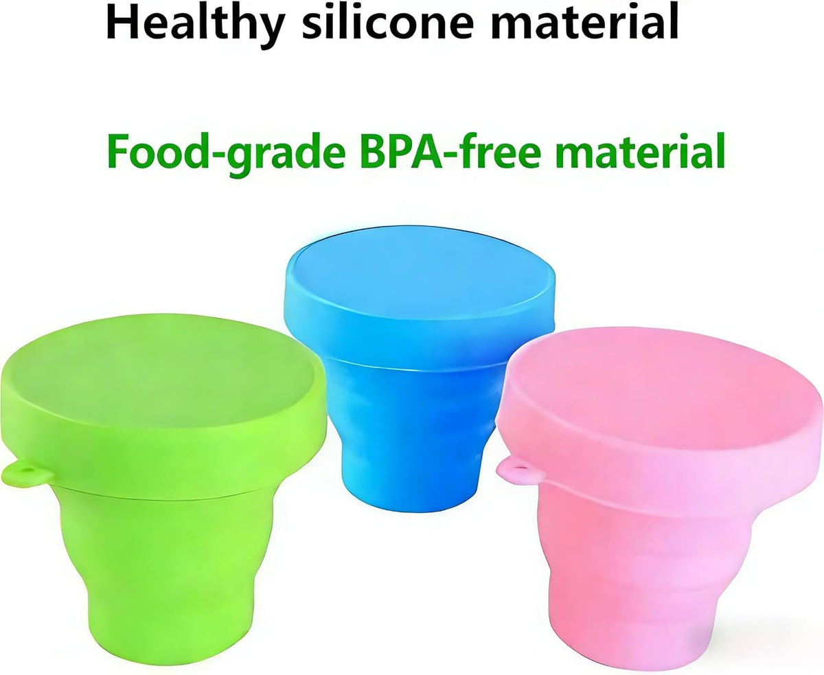 Folding Silicone Cup Set, 3-Pack Travel Camping Cups with Lid