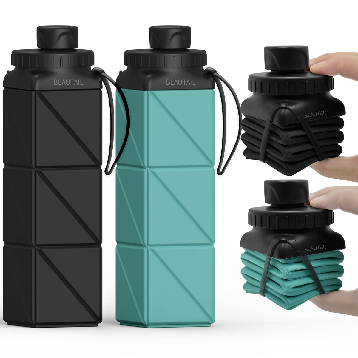 BEAUTAIL Collapsible Water Bottles 21oz/610mL, Silicone Travel Water Bottle