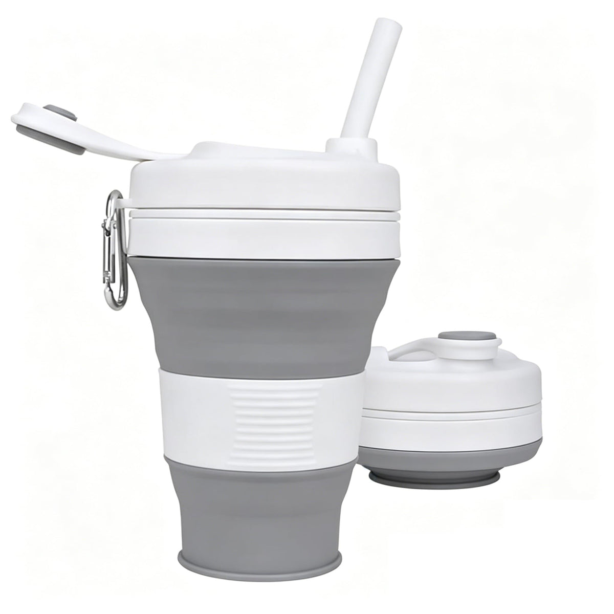 IYYI Collapsible Travel Cup, Silicone Coffee Cup with Lid, 20.3 oz Travel Coffee Mug with Straw, Folding Cup for Hiking Camping Office - Dishwasher Safe (Khaki)