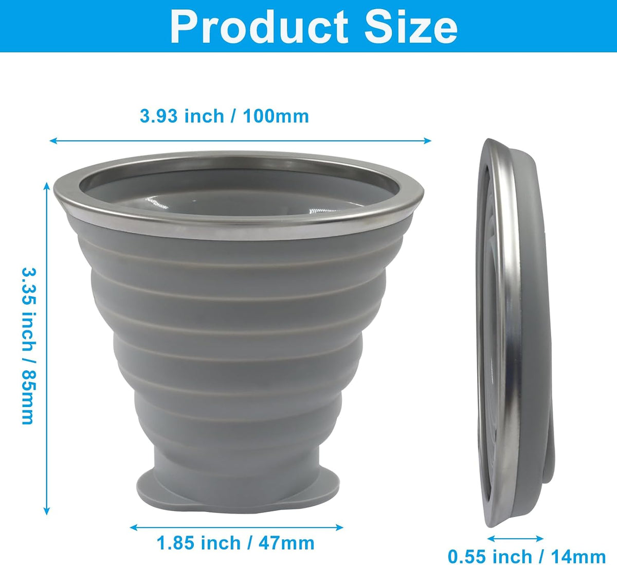 Bonsicoky 2 Pack Collapsible Cup, Blue and Gray
