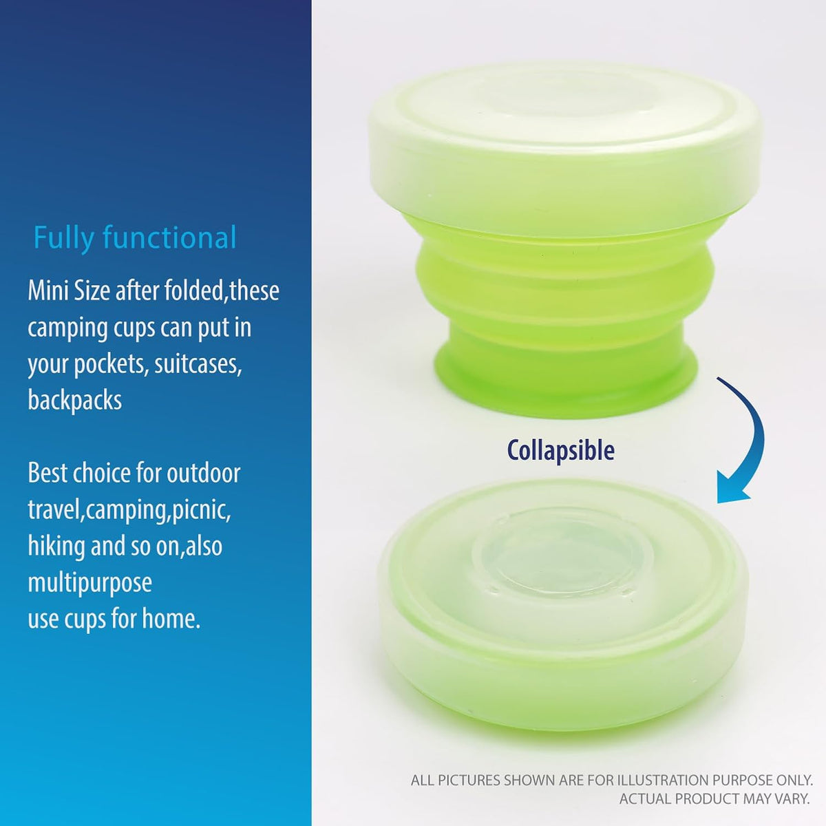 Deke Home - 2 Pack Silicone Collapsible Travel Cups with Lids – Portable, Food Grade Camping Mugs for Outdoor, Hiking, Camping, Backpacking, and Travel