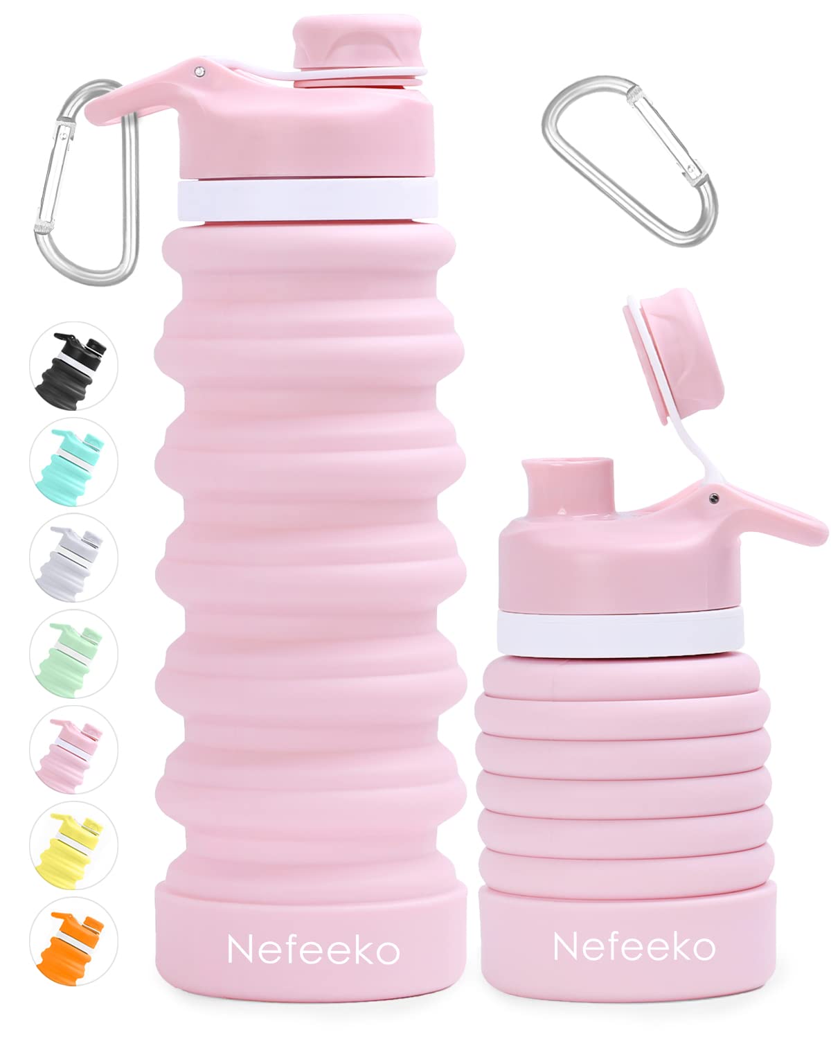 Nefeeko Collapsible Water Bottle, 26oz Silicone Foldable Water Bottles