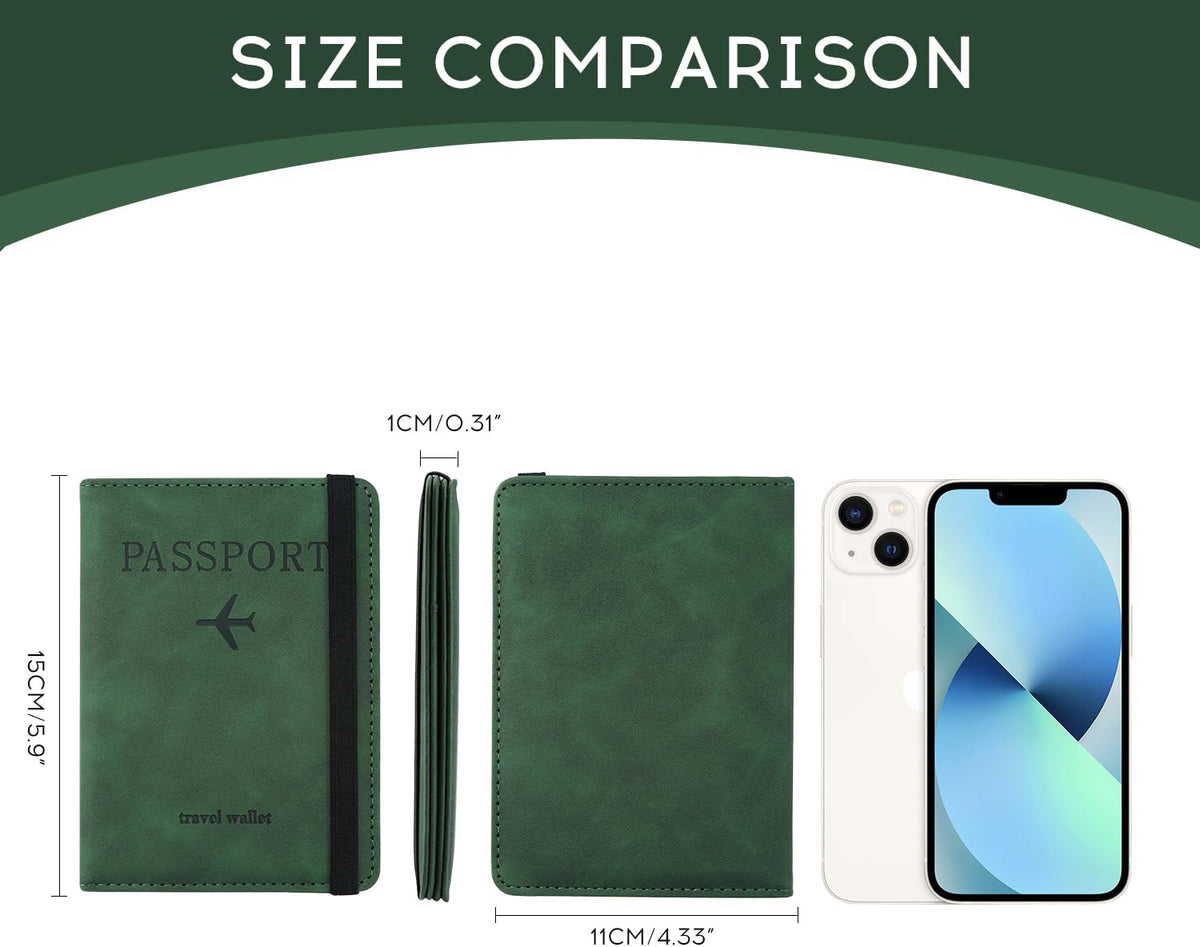 ILIYAH-Passport Cover-Passport Holder Travel Wallet-RFID Blocking Passport Case Travel Accessories Card Holder Wallet Unisex Travel Gifts (Green)