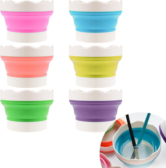 6Pcs Collapsible Paint Brush Washer Silicone Portable Painting Water Cup Mini Multifunctional Collapsible Bucket Bucket Brush Holder Organizer Cleaner for Watercolor Oil Painting(6 Colors)