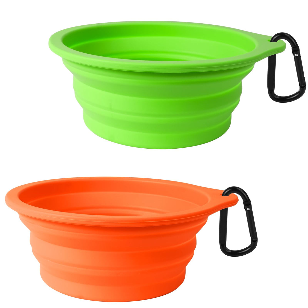 PetBonus 2-Pack Silicone Collapsible Dog Bowls, BPA Free Dishwasher Safe, Portable Foldable Expandable Travel Bowl, Food Water Feeding Cup Dish for Dogs Cats with 2 Carabiners (Army Green, Navy Blue)