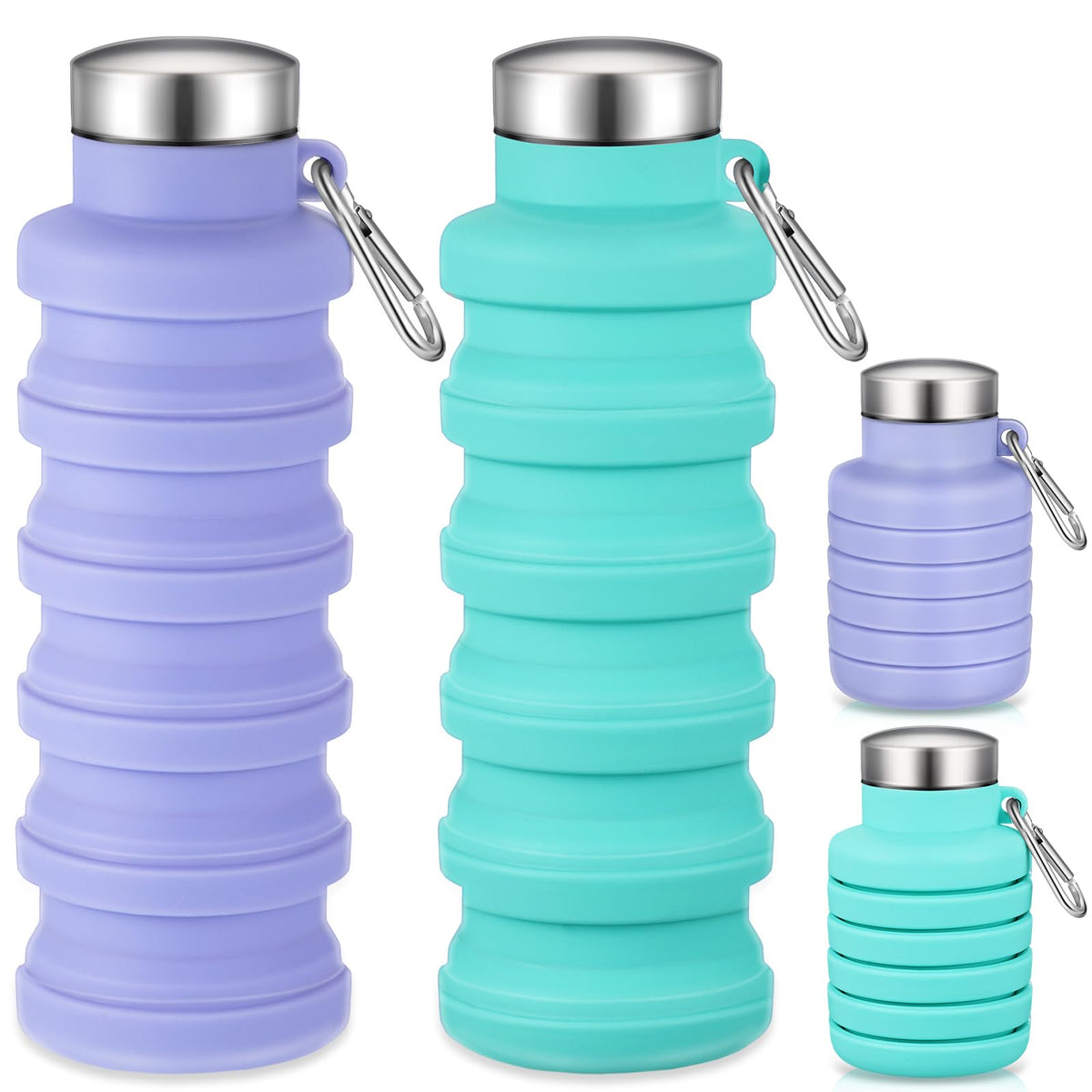 Baderke 2 Pcs Collapsible Water Bottles, 17oz, Black, Gray White