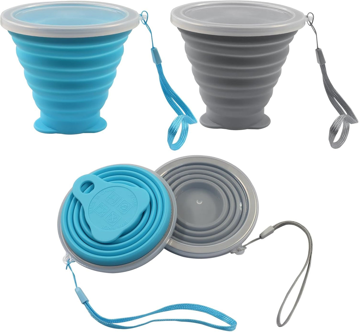 Bonsicoky 2 Pack Collapsible Cup, Blue and Gray