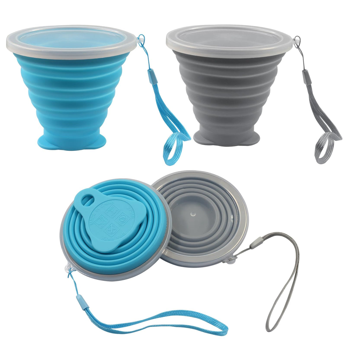 Bonsicoky 2 Pack Collapsible Cup, Blue and Gray