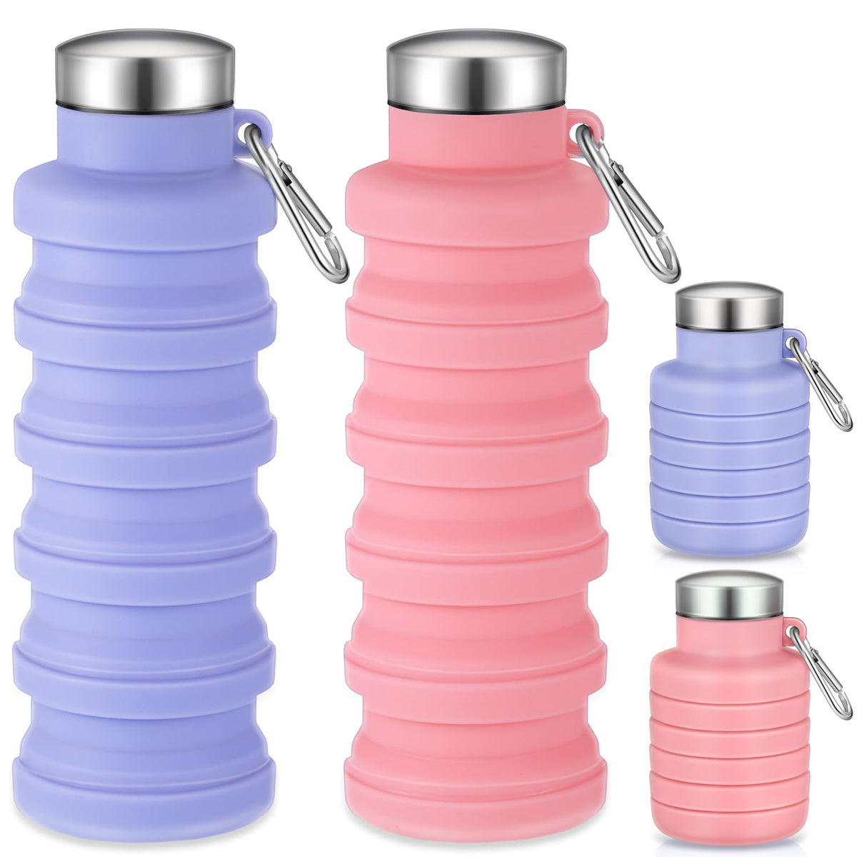 Baderke 2 Pcs Collapsible Water Bottles, 17oz, Black, Gray White