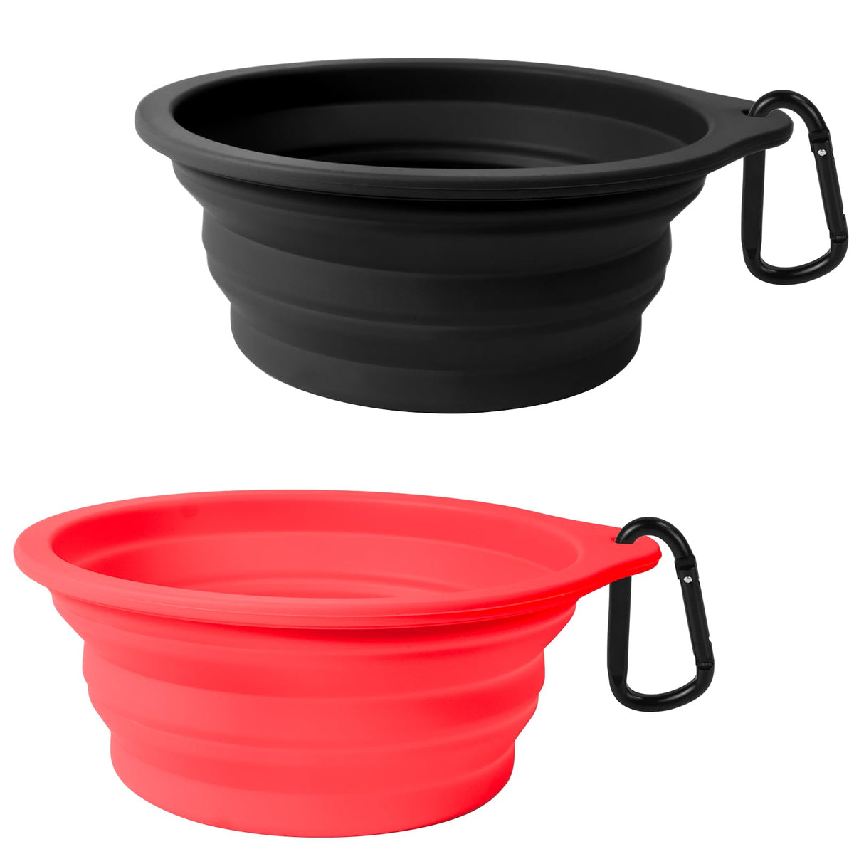 PetBonus 2-Pack Silicone Collapsible Dog Bowls, BPA Free Dishwasher Safe, Portable Foldable Expandable Travel Bowl, Food Water Feeding Cup Dish for Dogs Cats with 2 Carabiners (Army Green, Navy Blue)