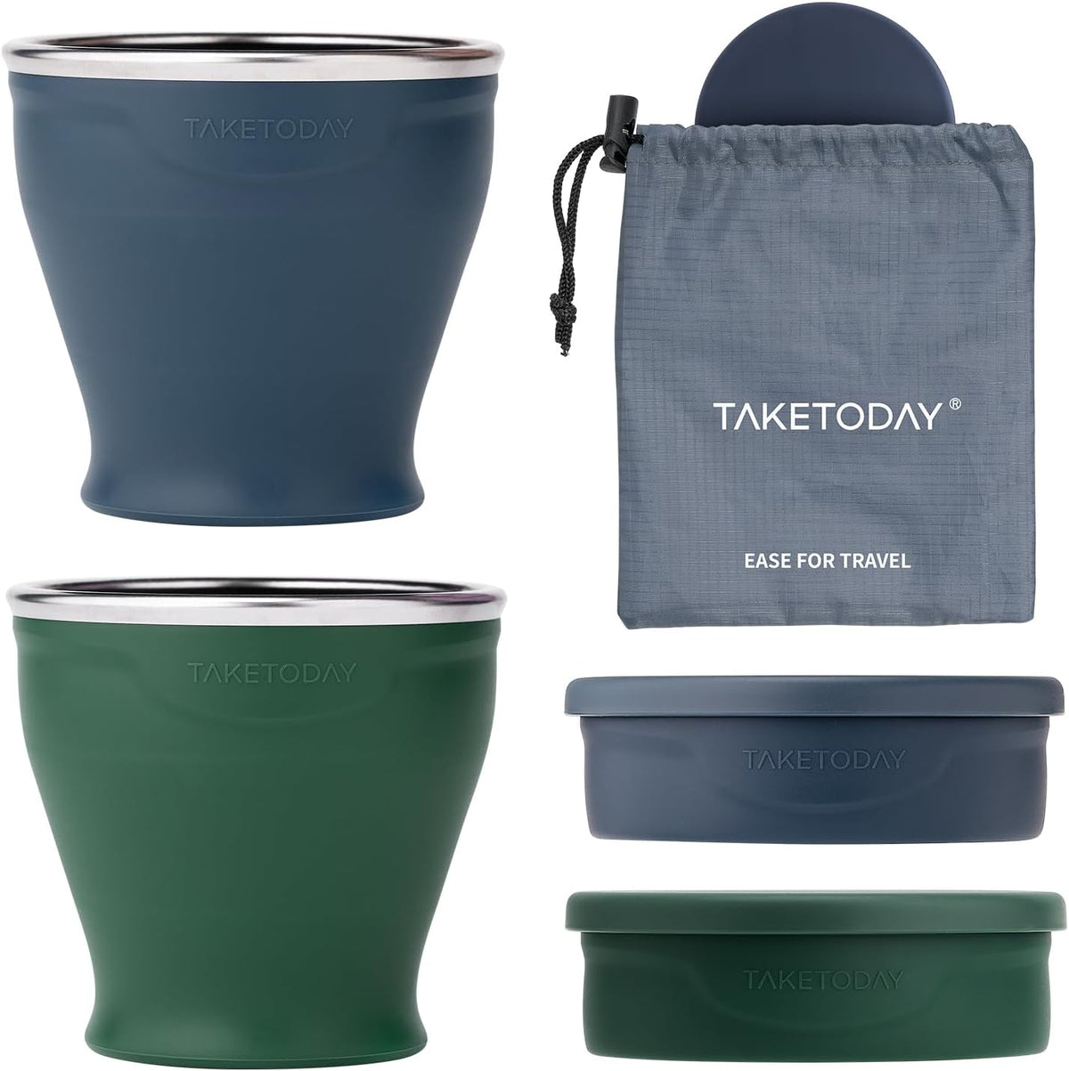 TakeToday Collapsible Cup 8 oz 2-Pack for Travel, Navy & Dark Green