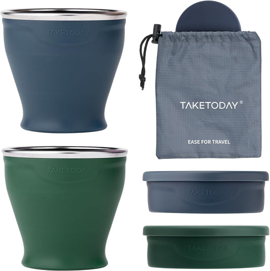 TakeToday Collapsible Cup 8 oz 2-Pack for Travel, Navy & Dark Green