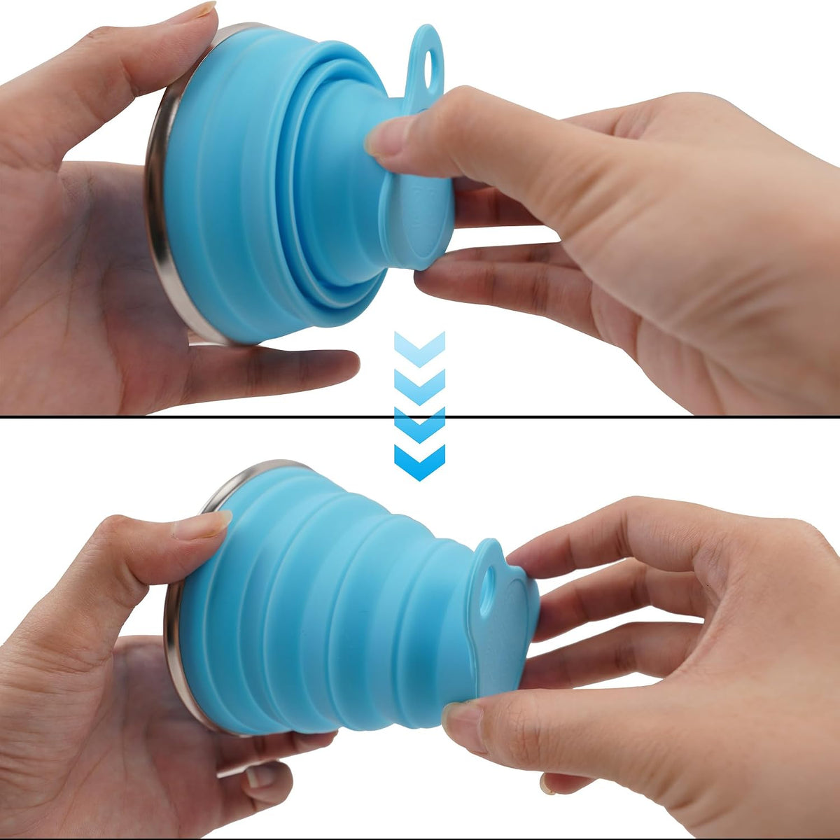 2 Pack Collapsible Silicone Travel Cups with Lids Portable Folding Camping Cups (Grey & Blue)