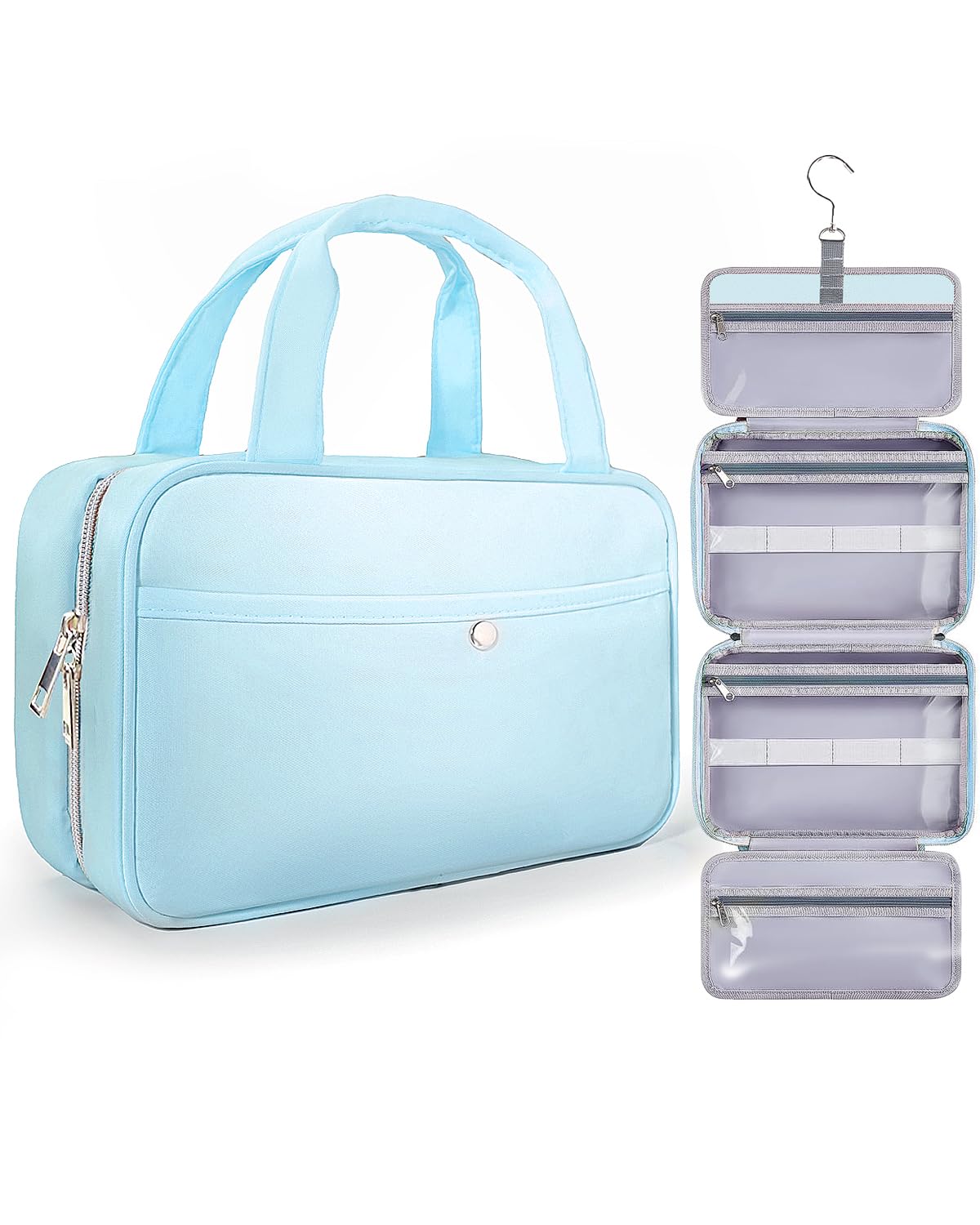 Travel Hanging Toiletry Bag for Women - Waterproof Cosmetic Organizer with Clear Window, Lightweight Bathroom Bags for Essentials, Makeup, Shampoo, Toiletries Pink, Medium