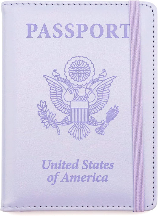 Passport Holder for Travel, Leather Passport Cover Wallet Case RFID Blocking Passport Book Holders for Travel Women Men Family Travels Must Haves Essentials, Purple